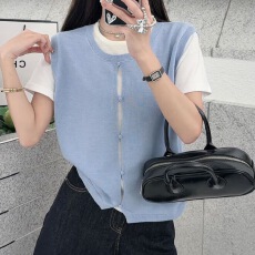 批发Greylilac 26春夏简约<b class='q'>假两件</b>短袖上衣女设计感拼色气质<b class='q'>针织衫</b>