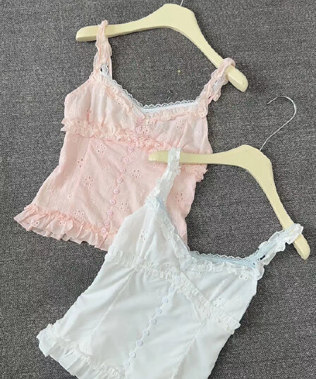 callmeear 오리지널 초여름 발레 꿈 배색 디자인 캐미솔 허리 수축 프랑스식 맨위