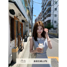 批发JMSHOP 温莎小姐 TR斜纹西装料娃娃领连衣裙<b class='q'>女</b>收腰显瘦无袖背心裙