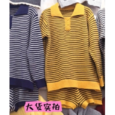 批发DULA好好家 布鲁学院/条纹polo领针织毛衣女秋<b class='q'>冬</b>+短裤套装含羊毛