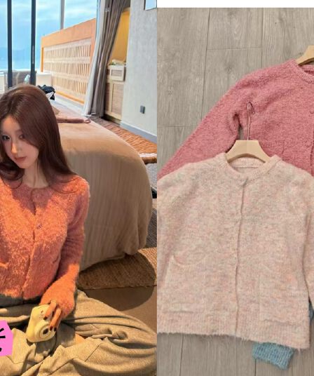 meyes 마이크로 라스베리 라스베리 가을 겨울 캐주얼 달콤한 스타일 라운드 넥 보온 긴팔 풀오버 모직물