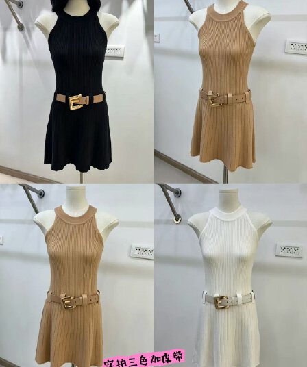 okmashop 화이트 제직 조용한 시리아 니트 행침 목 여성 드레스 여름 섹시함 오프숄더 플리츠 스커트 허리 수축 치마