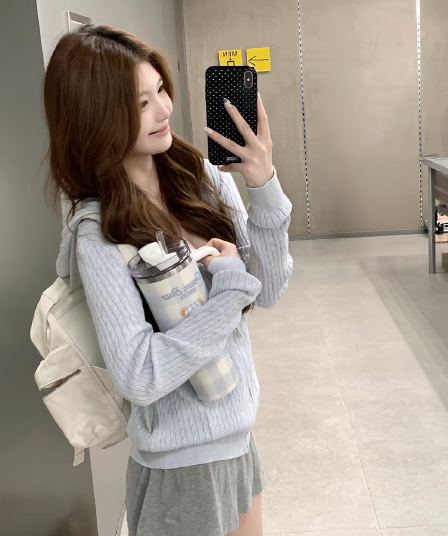 callmeear 후드 꽈배기 모직물 오픈 가디건 오픈 가디건 여성 조기 가을 루즈핏 지퍼 스웨터 코트