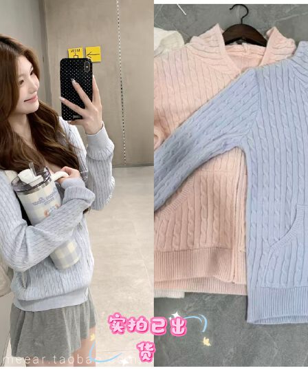 callmeear 후드 꽈배기 모직물 오픈 가디건 오픈 가디건 여성 조기 가을 루즈핏 지퍼 스웨터 코트