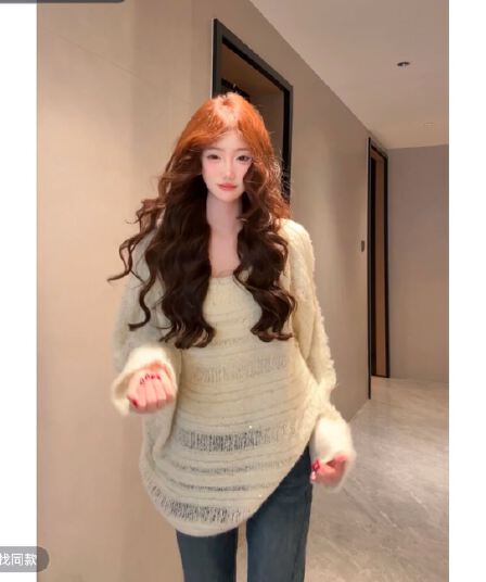 껍질 껍질 직접 만든 이른 가을 좋은 플래시 아니요 넥타이 사람들 스팽글 홀로우 아웃 느슨함 센스 느긋한 바람 루즈핏 스웨터 여자