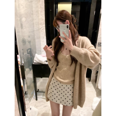 批发曾小咸 韩系燕麦色针织开衫女秋冬新款宽松慵懒毛衣外套上衣套装