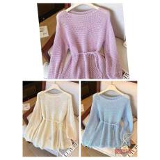 批发法式慵懒风圆领冰丝钩花镂空长袖<b class='q'>针织</b>防晒<b class='q'>罩衫</b>上衣女夏