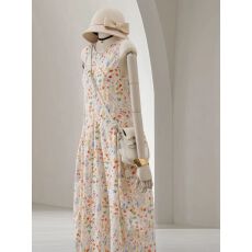 批发无袖碎花<b class='q'>连衣裙</b>女<b class='q'>夏季</b>新款巨好看的清纯系减龄显瘦圆领长裙