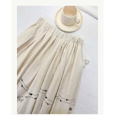 批发卡通印花米白色<b class='q'>半身</b>裙女夏季2026新款松紧高腰a字裙气质中长裙子