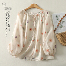 批发舒适衬衫女2026夏季新款大码<b class='q'>防晒</b>罩衫碎花上衣衬衣薄款轻奢高级感