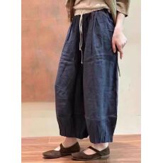 批发春夏<b class='q'>新款</b>棉麻宽大阔腿<b class='q'>裤</b><b class='q'>百搭</b>显瘦休闲松弛感撞色拼接腰复古花苞<b class='q'>裤</b>
