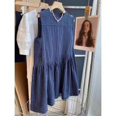 批发韩系棉麻蓝色条纹无袖<b class='q'>衬衫</b>裙子女设计感夏季宽松背心<b class='q'>连衣裙</b>女