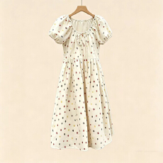 批发杏色法式波点连衣裙2026新款女夏季休闲时尚洋气减龄甜美少女裙子