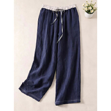 批发2026春夏山间茶熟碧纹染细支汉棉麻阔腿<b class='q'>裤</b><b class='q'>宽松</b>文艺复古休闲麻<b class='q'>裤</b>女