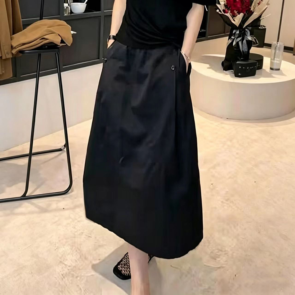 패션 다용도 캐주얼 치마 여성 여름 새로운 슬림해 보이는 빅 사이즈 검정색 반신 스커트 배 모양 몸 A라인 스커트 작은 키