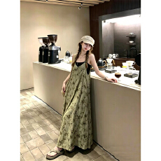 批发清凉一夏 印花复古宽松休闲裤女夏长款设计感<b class='q'>背带裤</b>阔腿小众裤子