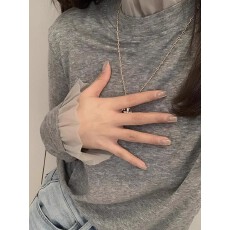 批发法式灰色半高领正肩长袖t恤女秋冬高级感内搭打底衫修身短款上衣