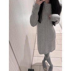 巨好看的灰色针织羊毛直筒连衣裙女秋冬内搭独特漂亮显身材长裙子