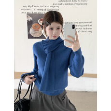 批发冬季新款加厚保暖可拆卸围巾领针织毛衣+