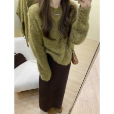 批发韩系慵懒风绿色毛衣女秋冬小个子外穿内搭宽松软糯针织<b class='q'>上衣</b>