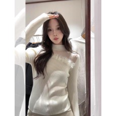 批发韩系白色半高领毛边针织打底衫女秋冬设计感绝美内搭独特漂亮<b class='q'>上衣</b>