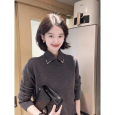 批发秋冬高级感钉珠翻领毛衣女冬季内搭打底独特漂亮超好看厚款针织衫