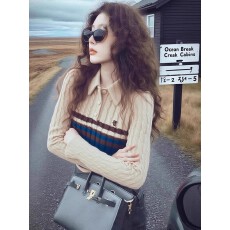 批发超好看巨百搭软糯时尚<b class='q'>气质</b>卡其色上衣女2025冬翻领内搭针织打底衫