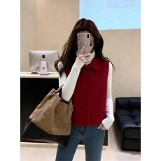 批发新年新年穿搭红色<b class='q'>马甲</b>女秋冬巨好看独特漂亮加厚叠穿背心上衣