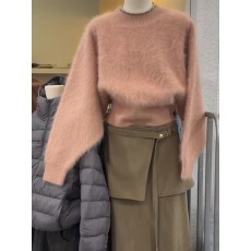 批发韩系粉色马海毛软糯毛衣打底衫女秋冬可外穿内搭加厚短款针织上衣
