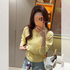 批发韩系穿搭<b class='q'>长袖</b>针织<b class='q'>打底衫</b>女秋冬季内搭小个子修身显瘦短款上衣