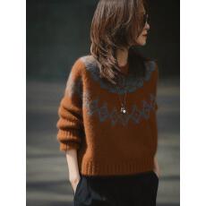 批发入冬季漂亮出片新款棕色费尔岛提花毛衣休闲外穿针织衫上衣服女装