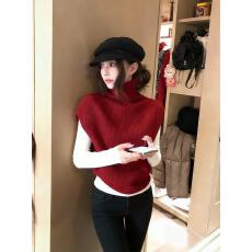 批发独特漂亮红色高领毛衣小衫女款秋冬季外出新款洋气针织马甲上衣服