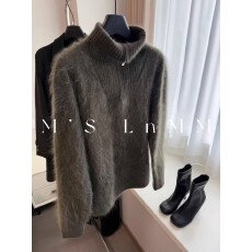 批发咖绿色山羊绒拉绒套头毛衣女冬季老钱穿搭软糯针织<b class='q'>衫</b>