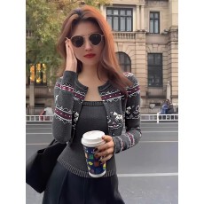 批发小个子韩系灰色提花针织<b class='q'>开衫</b><b class='q'>女</b>秋冬毛衣外套外搭软糯加厚短款上衣