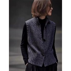 批发慵懒风时尚通勤毛衣背心2026年冬季新款深灰色立领开襟针织马甲女