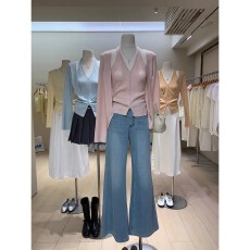 批发温柔系穿搭粉色V领挂脖吊带拼接针织开衫两件套早春<b class='q'>甜美</b>修身小衫