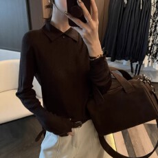 批发老钱风白色polo领针织衫女秋冬高级感修身翻领<b class='q'>毛衣</b>内搭打底衫上衣