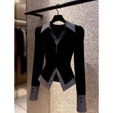 批发独特漂亮黑色小衫女装春季穿搭洋气<b class='q'>百搭</b><b class='q'>衬衫</b>新款假两件巨显瘦上衣