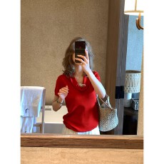 批发Hers2026春款简约时尚气质宽松日常休闲百搭荡领设计短袖针织衫