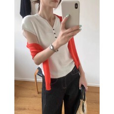 批发新百搭不挑人小v领半排扣舒适针织衫