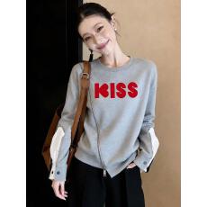 批发独特漂亮灰色印花小衫不规则拉链卫衣外套女春秋打底衫外出上衣服