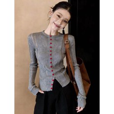 批发气质灰色针织衫圆领洋气高级灰温柔风设计感减龄女装2026春季新款