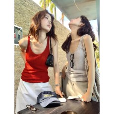 批发美式辣妹内搭外穿红色吊带背心女2026春季遮副乳修身无袖针织上衣