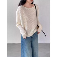 批发韩系氛围感蝙蝠袖上衣女2026春季新款慵懒风<b class='q'>不规则</b>百搭圆领<b class='q'>针织衫</b>