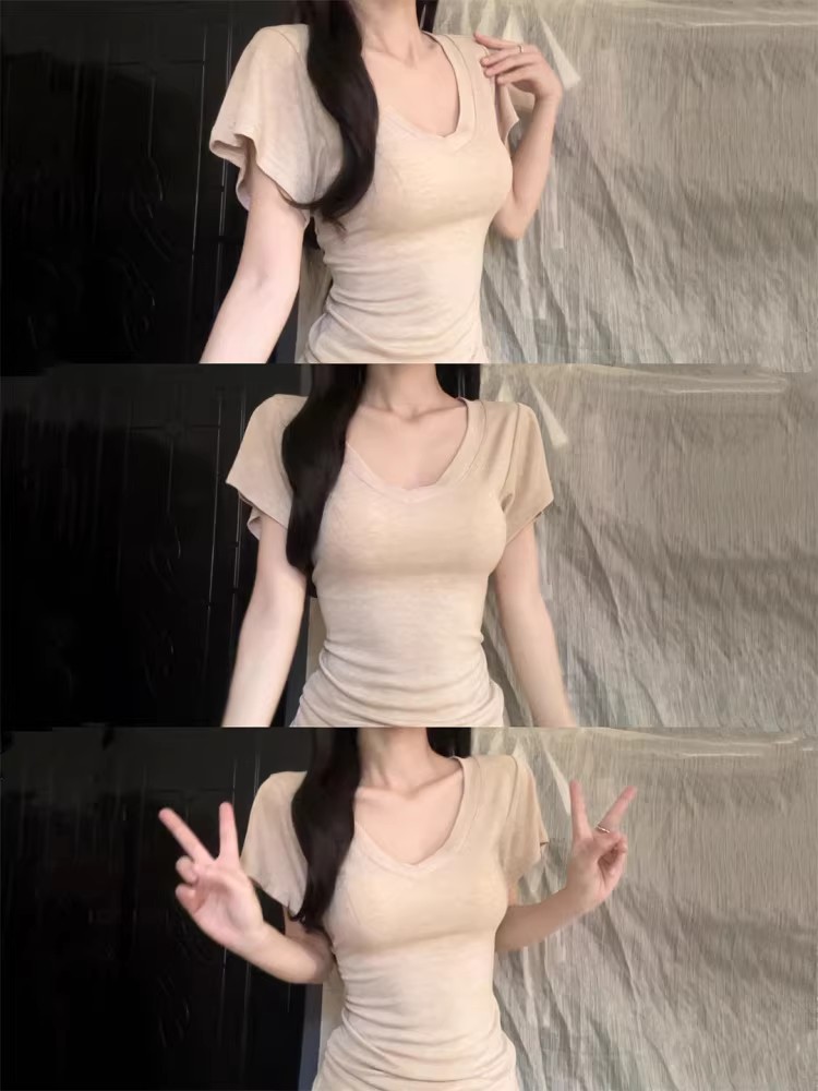 여름 ootd 착용 가져 가라. 화이트 복숭아 심장 고리 반팔 티셔츠 여성 여름 얇은 스타일 한 부서 chic Chic 긍정적 인 어깨 의류