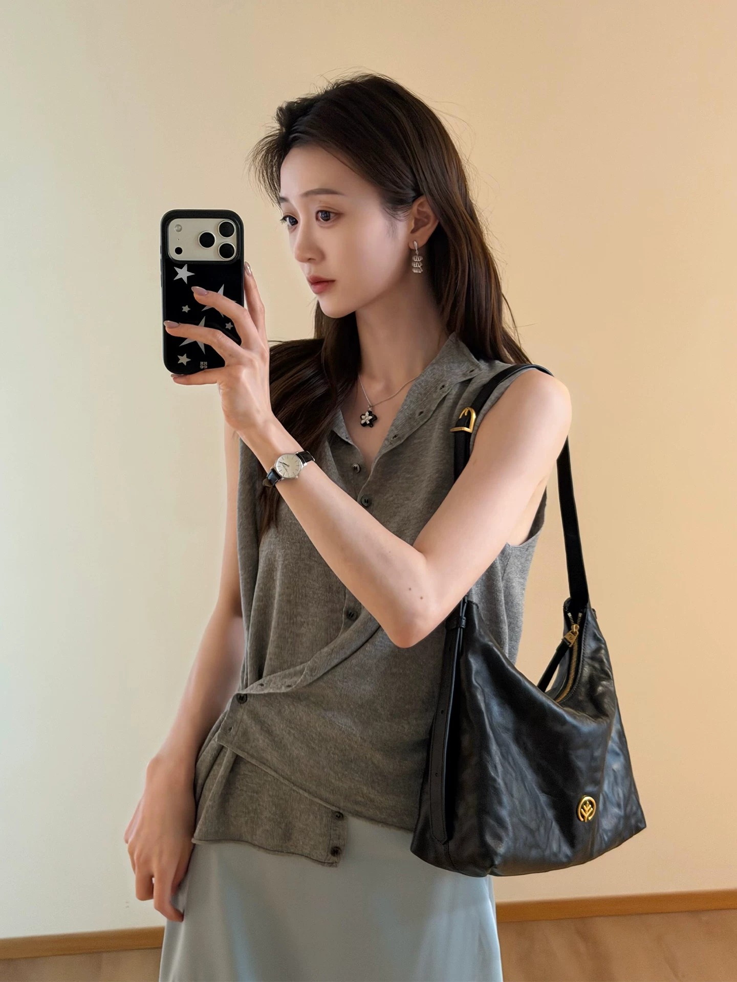 프랑스식 사소한 회색 민소매 니트 캐미솔 여름 고유 한 아름다운 외출용 인사이드 가져 가라. 어깨 작은 맨위