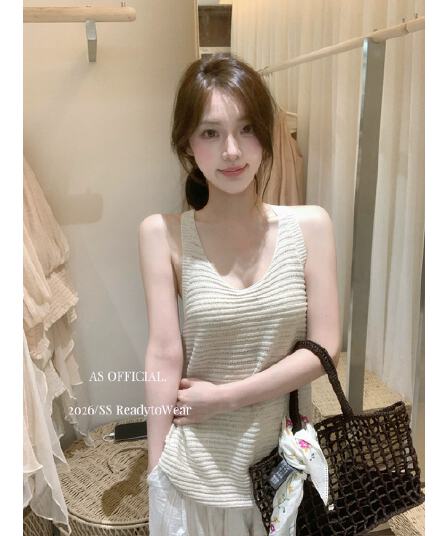 한 부서 일반 섹션 백리스 구덩이 기사 홀로우 아웃 행침 목 니트 민소매 조끼 작은 셔츠 여성 여름