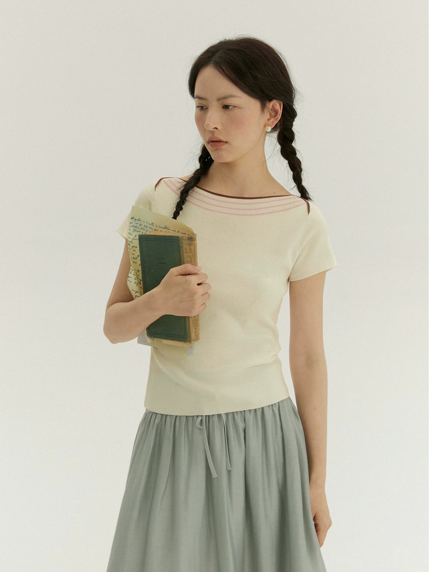llano 한 단어 보트 칼라 스트라이프 니트 스웨터 레트로 프랑스식 우아함 품격 인사이드 가져 가라. 얇은 스타일 스웨터 여자 봄 여름