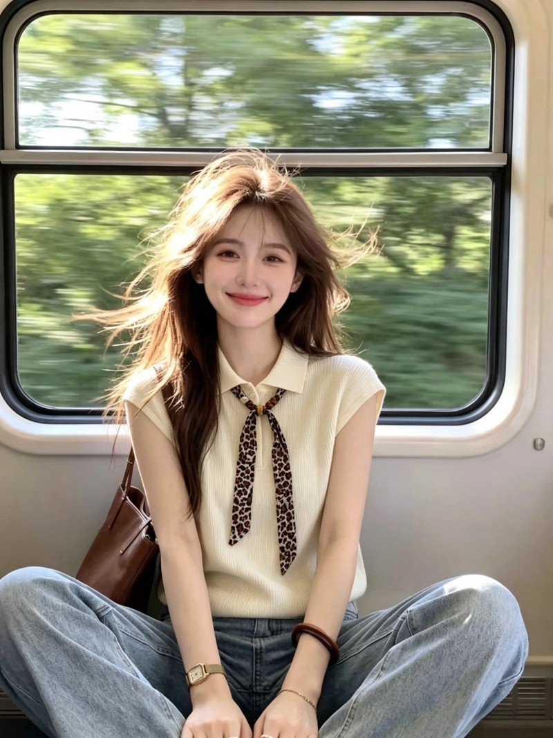보존 섹션 추천 POLO 칼라 스카프 비즈 리본 니트 스웨터 여성 여름 외출용 긍정적 인 어깨 작은 날다 소매 맨위
