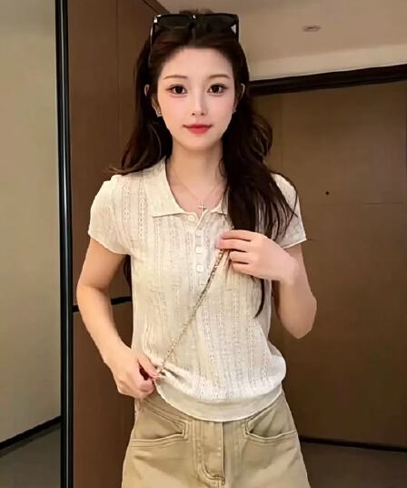 패션 캐주얼 POLO 칼라 반팔 티셔츠 니트 스웨터 여성 여름 2026 새로운 몸매 가꾸기 슬림해 보이는 다용도 맨위 얇은